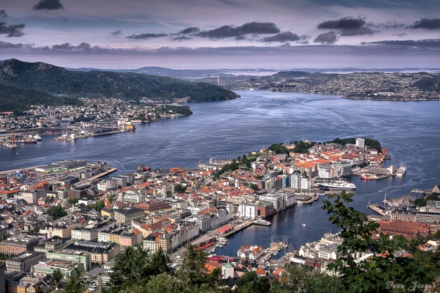Bergen harbor from Mount Floyen, Norway